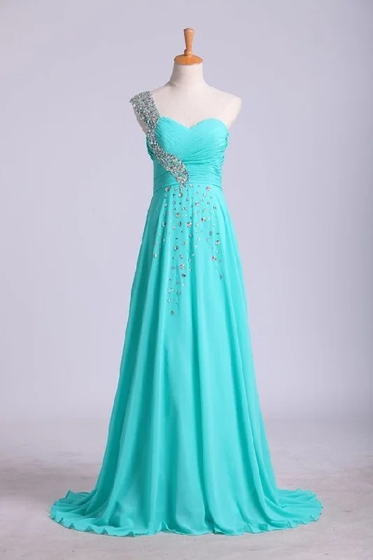 2024 Prom Dress One Shoulder Ruffled Bodice With Rhinestone PRG4E26N