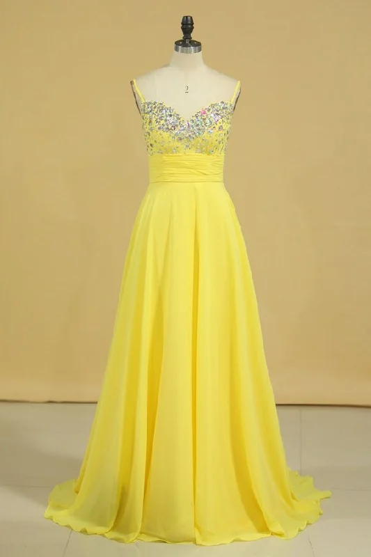 2024 Prom Dress Spaghetti Straps Rhinestone Beaded Bodice Runched Waistband With Flowing Chiffon P4Z2N4KT 2024 Prom Dress Spaghetti Straps Rhinestone Beaded Bodice Runched Waistband With Flowing Chiffon P4Z2N4KT