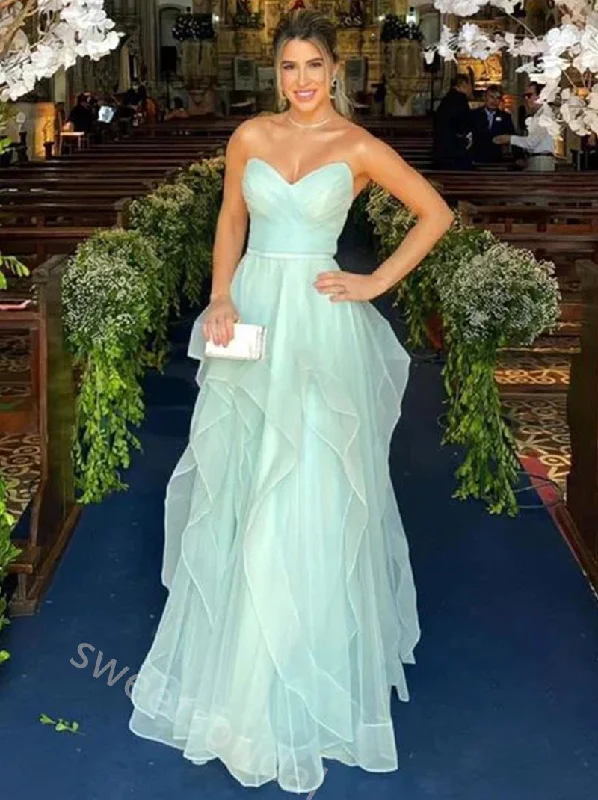 Elegant Sweetheart Sleeveless Ruffle A-line Floor Length Prom Dress,SWS2397