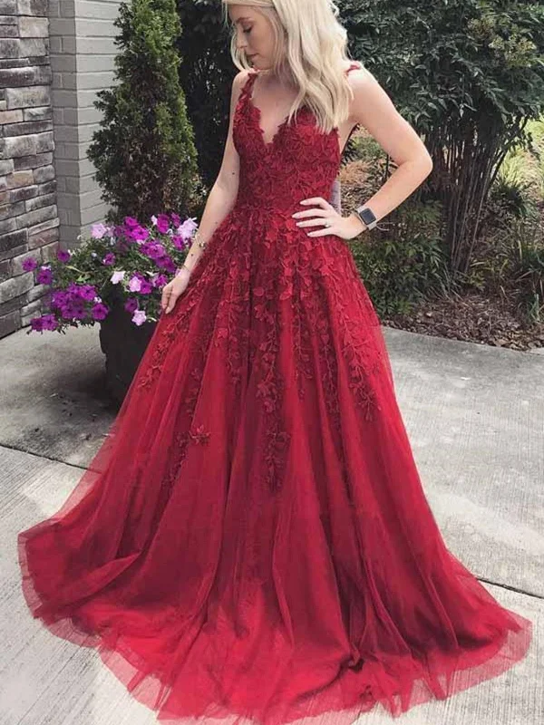 A Line V Neck Burgundy Lace Prom Dresses, V Neck Burgundy Lace Formal Evening Dresses A Line V Neck Burgundy Lace Prom Dresses, V Neck Burgundy Lace Formal Evening Dresses