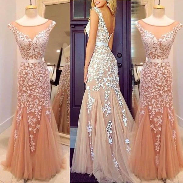 Charming Mermaid Applique Cap Sleeve V Back Inexpensive Long Evening Prom Dress, WG268 Charming Mermaid Applique Cap Sleeve V Back Inexpensive Long Evening Prom Dress, WG268