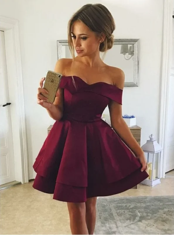 Off The Shoulder Layered Burgundy Short Prom Dresses, Off Shoulder Layered Burgundy Homecoming Graduation Dresses Off The Shoulder Layered Burgundy Short Prom Dresses, Off Shoulder Layered Burgundy Homecoming Graduation Dresses