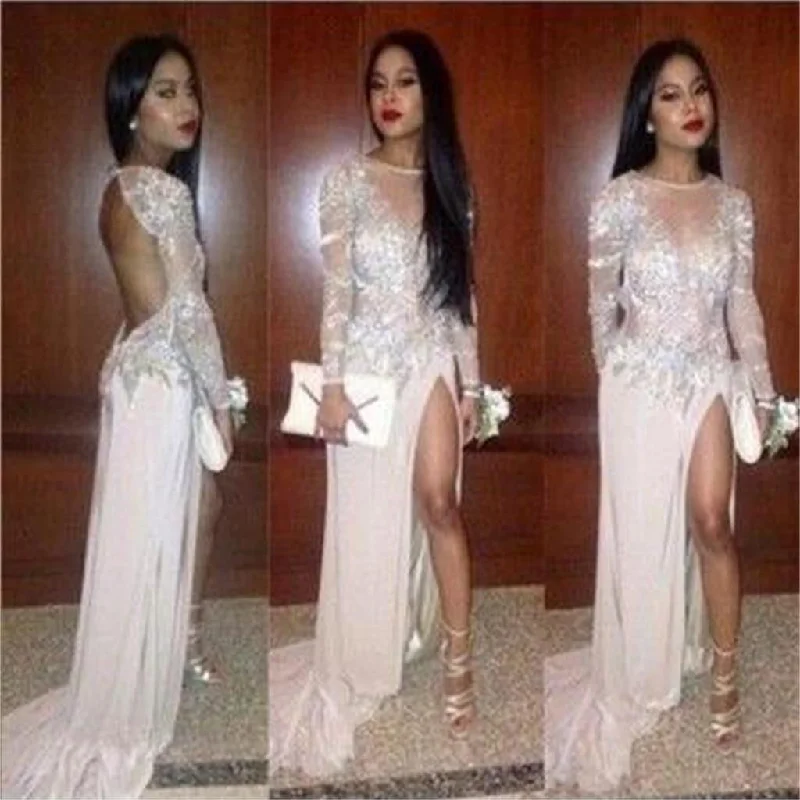 Sexy Popular Junior Pretty Long Sleeve Open Back Side Split Inexpensive Long Prom Dresses, PD0014 Sexy Popular Junior Pretty Long Sleeve Open Back Side Split Inexpensive Long Prom Dresses, PD0014