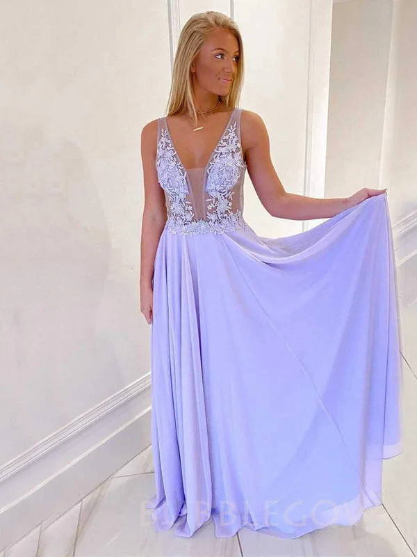 Lavender Chiffon A-line Appliques Long Evening Prom Dresses, Cheap Custom Prom Dresses, MR7799 Lavender Chiffon A-line Appliques Long Evening Prom Dresses, Cheap Custom Prom Dresses, MR7799