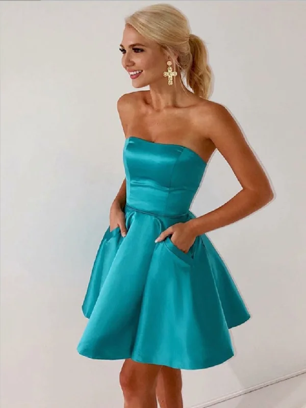 Short Strapless Prom Dresses with Pockets, Short Formal Homecoming Dresses with Pockets Short Strapless Prom Dresses with Pockets, Short Formal Homecoming Dresses with Pockets