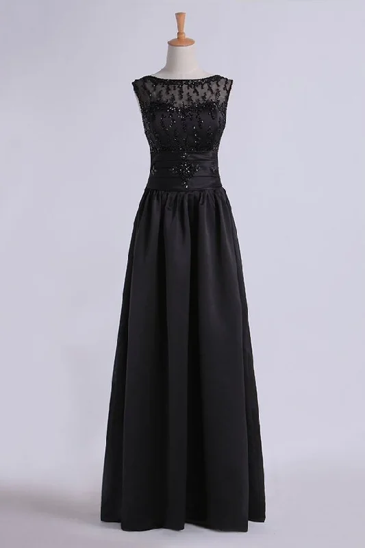 2024 Prom Dresses Bateau A Line With Beaded Tulle Bodice Pick Up Long Satin PDB2ZMHL 2024 Prom Dresses Bateau A Line With Beaded Tulle Bodice Pick Up Long Satin PDB2ZMHL