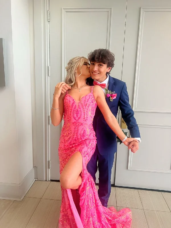 Shiny Mermaid Prom Dress with Split Winter Formal Gown Y4173