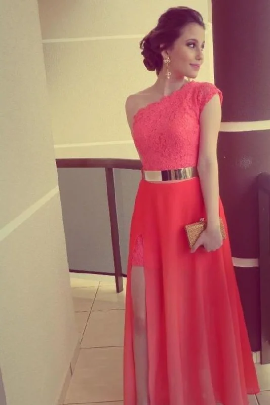 2024 Hot Selling One Shoulder Lace&Chiffon Prom Dresses Zipper Up With P2946GMP