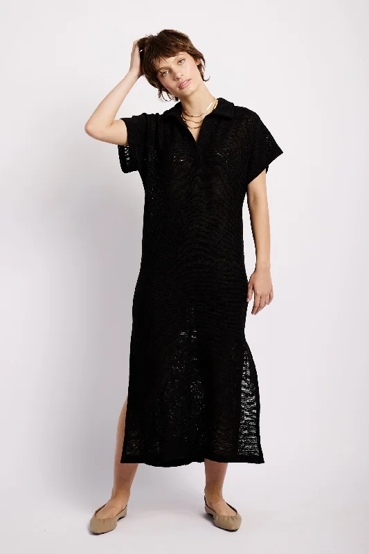 Collared Maxi Knit Dress in Black