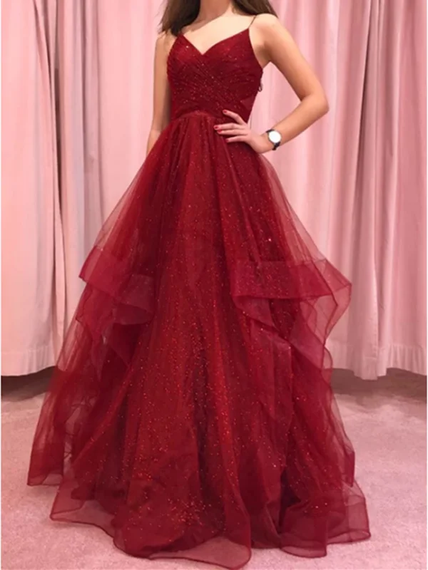 Burgundy V Neck Tulle Long Prom Dress, Burgundy V Neck Tulle Long Formal Evening Dress Burgundy V Neck Tulle Long Prom Dress, Burgundy V Neck Tulle Long Formal Evening Dress
