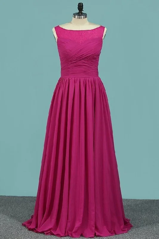2024 A-Line Lace & Chiffon Scoop Prom Dresses PZEK2BCS