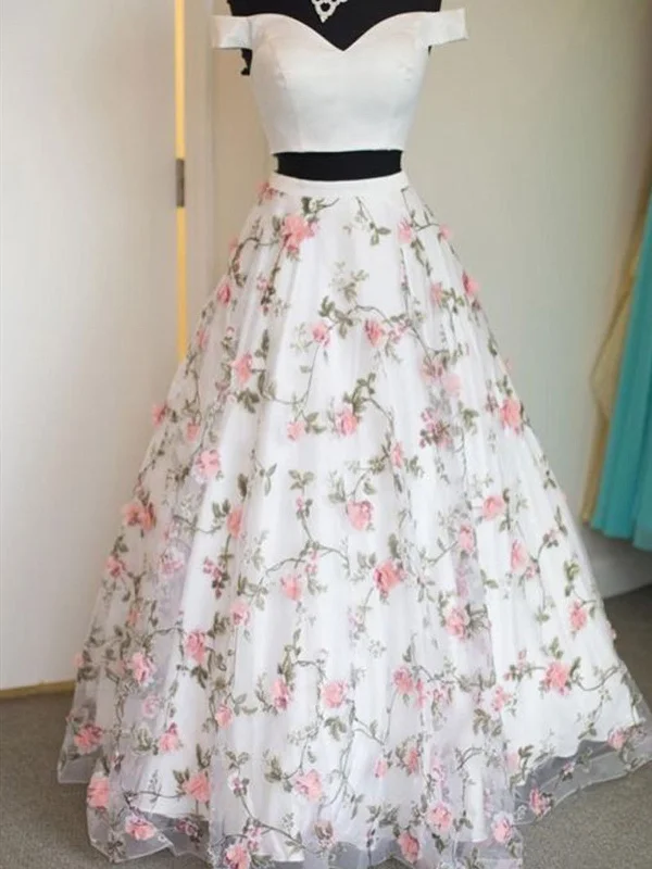 Off the Shoulder White Floral Prom Dresses, Off Shoulder White 3 D Flower Long Formal Graduation Evening Dresses Off the Shoulder White Floral Prom Dresses, Off Shoulder White 3 D Flower Long Formal Graduation Evening Dresses