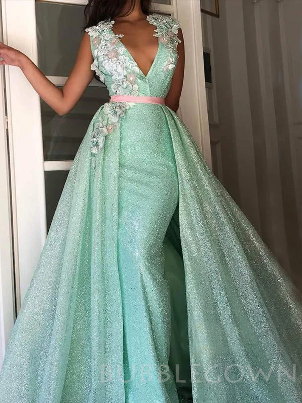 Deep V-neck Mint Green Sequin Mermaid Long Evening Prom Dresses, Cheap Custom Prom Dresses, MR7690 Deep V-neck Mint Green Sequin Mermaid Long Evening Prom Dresses, Cheap Custom Prom Dresses, MR7690