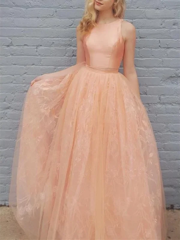 A Line Princess Two Pieces Orange Tulle Lace Long Evening Dress, 2 Pieces Orange Tulle Lace Long Prom Dress A Line Princess Two Pieces Orange Tulle Lace Long Evening Dress, 2 Pieces Orange Tulle Lace Long Prom Dress