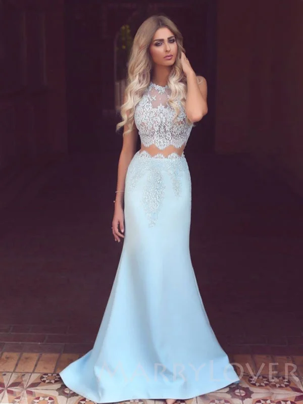 Two Pieces A-line Sky Blue Satin Mermaid Lace Long Evening Prom Dresses, Cheap Custom Prom Dresses, MR7693 Two Pieces A-line Sky Blue Satin Mermaid Lace Long Evening Prom Dresses, Cheap Custom Prom Dresses, MR7693