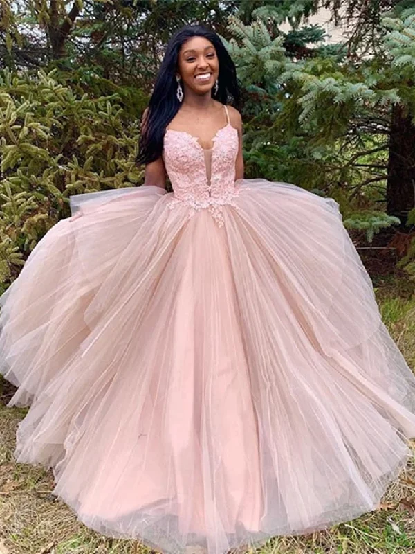 V Neck Tulle Lace Appliques Pink Long Prom Dresses, V Neck Pink Lace Formal Dresses, Pink Lace Evening Dresses V Neck Tulle Lace Appliques Pink Long Prom Dresses, V Neck Pink Lace Formal Dresses, Pink Lace Evening Dresses