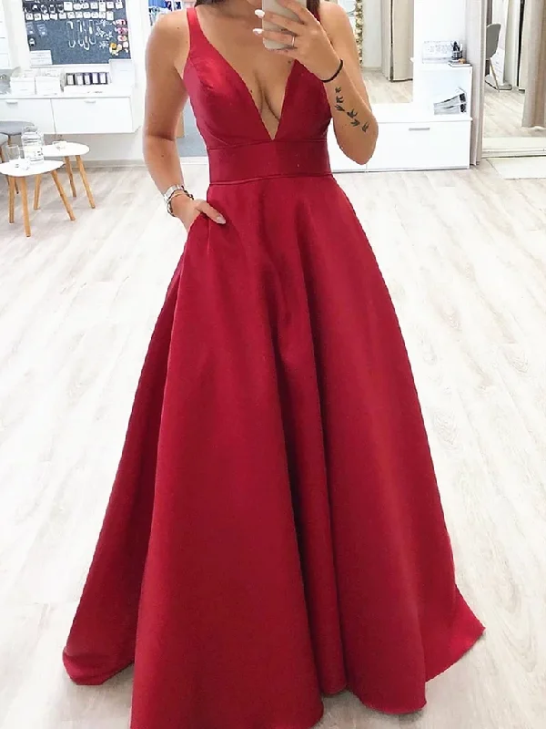 Simple V Neck Burgundy Long Prom Dresses, Burgundy V Neck Formal Evening Graduation Dresses Simple V Neck Burgundy Long Prom Dresses, Burgundy V Neck Formal Evening Graduation Dresses