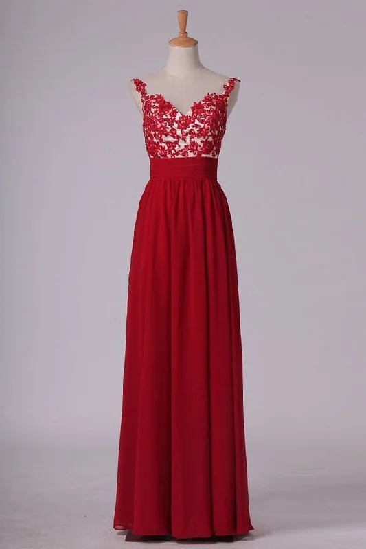 2024 Prom Dress Spaghetti Straps A Line Chiffon With Applique And PLYPPR8H