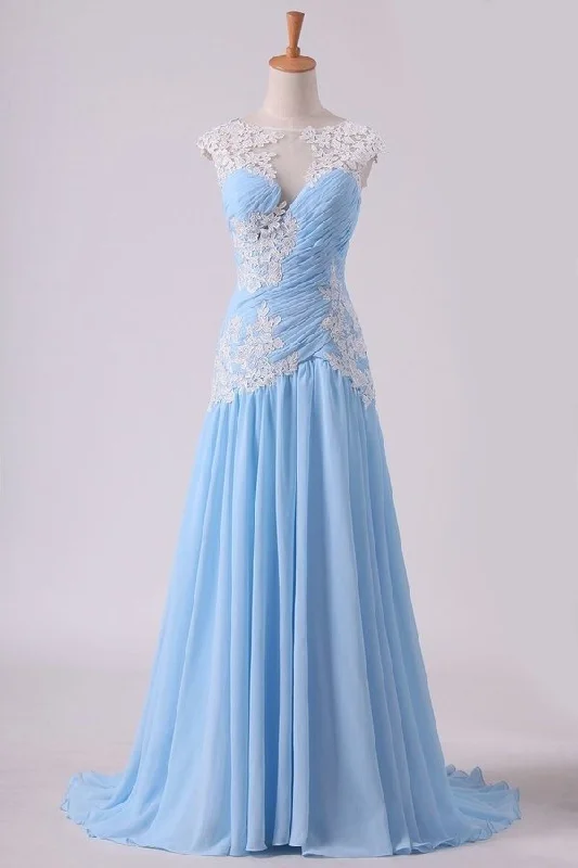 2024 Prom Dress Bateau Neckline Pleated Bodice Pick Up Chiffon Skirt With PTT31BAF