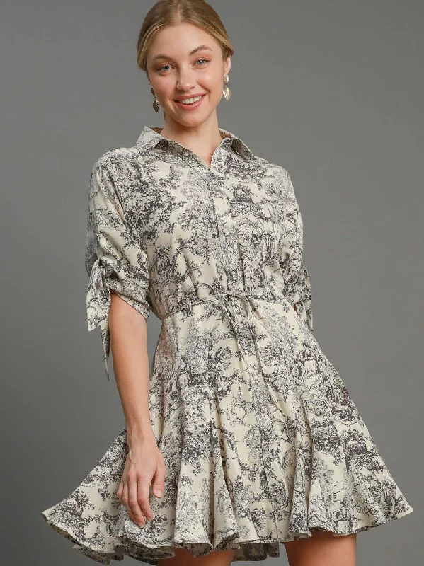 Modern Muse Abstract Dress with Tie - Black