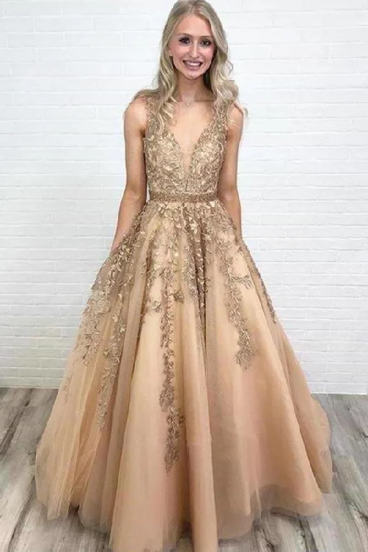 2024 Prom Dress Tulle A-Line V-Neck Sweep Train PLFSYBQL