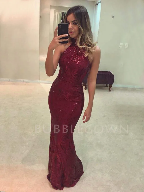 Halter Burgundy Sequin Mermaid Long Evening Prom Dresses, Cheap Custom Prom Dresses, MR7638 Halter Burgundy Sequin Mermaid Long Evening Prom Dresses, Cheap Custom Prom Dresses, MR7638