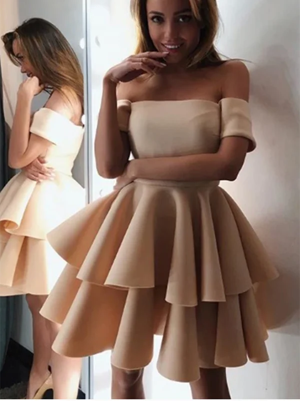 A Line Champagne Off Shoulder Short Prom Dresses, Champagne Off Shoulder Short Formal Graduation Homecoming Dresses A Line Champagne Off Shoulder Short Prom Dresses, Champagne Off Shoulder Short Formal Graduation Homecoming Dresses