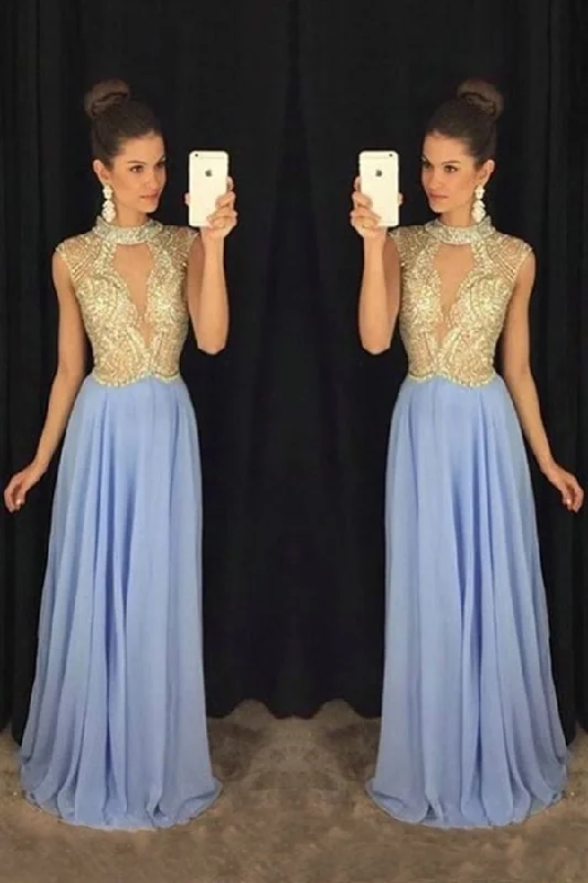 2024 High Neck Prom Dresses A Line Chiffon PY89ADGX