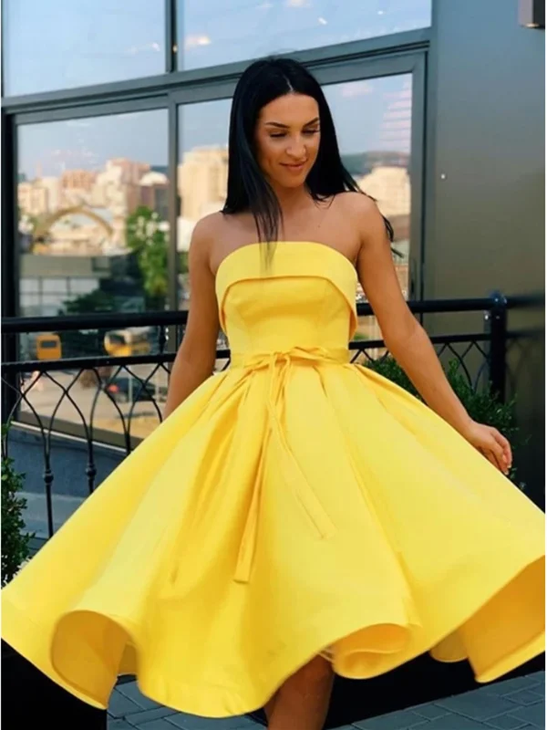 A Line Yellow Strapless Short Prom Dresses, Strapless Short Yellow Formal Graduation Homecoming Dresses A Line Yellow Strapless Short Prom Dresses, Strapless Short Yellow Formal Graduation Homecoming Dresses