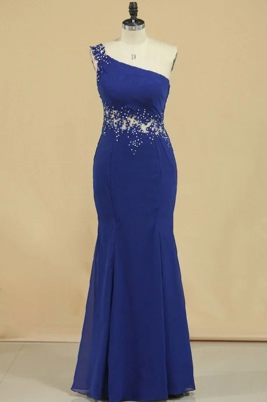 2024 Mermaid One Shoulder Prom Dresses Chiffon With Applique & PGJ42MMG