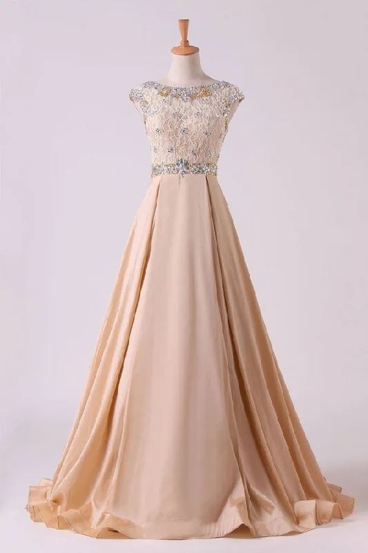 2024 Prom Dresses Bateau Ball Gown Lace Bodice With Long Taffeta Skirt Sweep PM62L1FF 2024 Prom Dresses Bateau Ball Gown Lace Bodice With Long Taffeta Skirt Sweep PM62L1FF