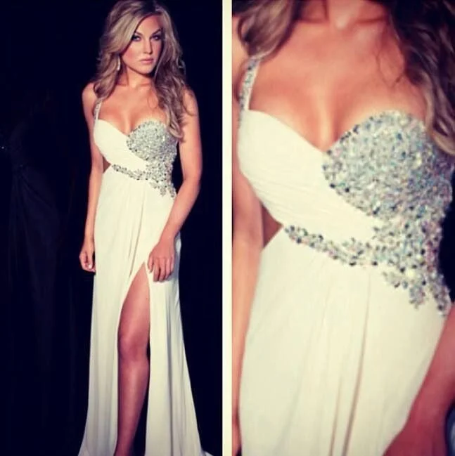 Sexy Side Split Ivory Sweet Heart Simple Charming A Line Cheap Long Prom Dresses, WG237 Sexy Side Split Ivory Sweet Heart Simple Charming A Line Cheap Long Prom Dresses, WG237