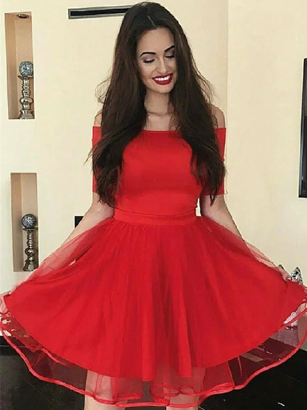 Simple Satin & Tulle Off-the-shoulder A-line Cocktail Dresses CD059