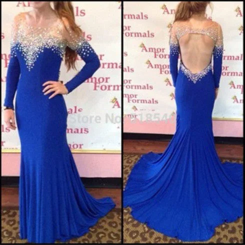 Long Sleeve Beautiful Open Back Royal Blue Mermaid Sexy Inexpensive Long Prom Dresses, WG250 Long Sleeve Beautiful Open Back Royal Blue Mermaid Sexy Inexpensive Long Prom Dresses, WG250
