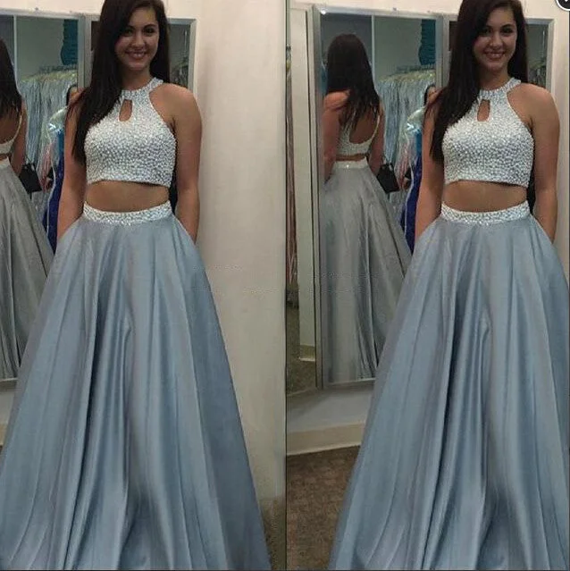 Beautiful Two Pieces Open Back Silver Beaded Elegant Fashion Cheap Long Prom Dresses, WG253 Beautiful Two Pieces Open Back Silver Beaded Elegant Fashion Cheap Long Prom Dresses, WG253
