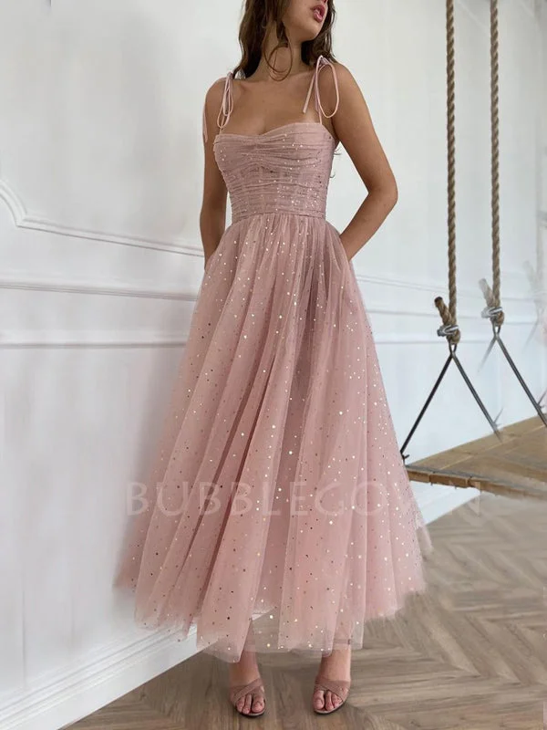 Spaghetti Straps Pink Sharkly Long Evening Prom Dresses, Cheap Custom Homecoming Dresses, MR7287 Spaghetti Straps Pink Sharkly Long Evening Prom Dresses, Cheap Custom Homecoming Dresses, MR7287