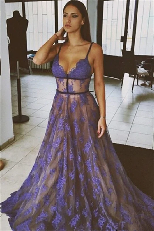 2024 Prom Dresses A Line Spaghetti Straps Tulle With Applique P4EF88SR