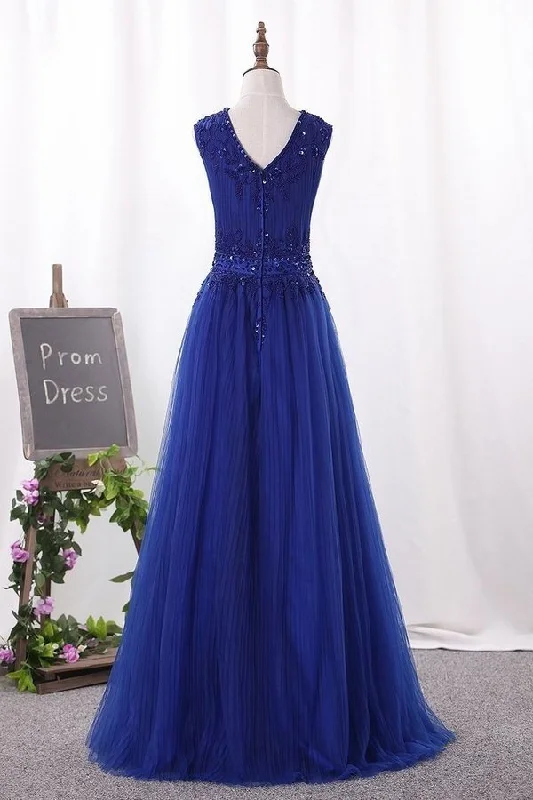 2024 Prom Dresses A Line Scoop Tulle With Beading PYYEF626