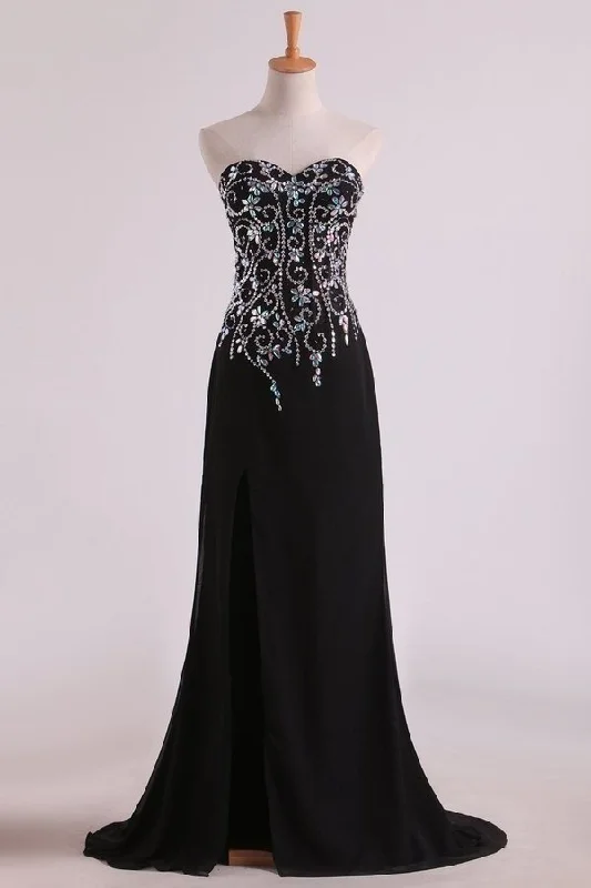 2024 Mermaid Beaded Bodice Chiffon With Slit Prom Dresses Sweep PL29Y9YT