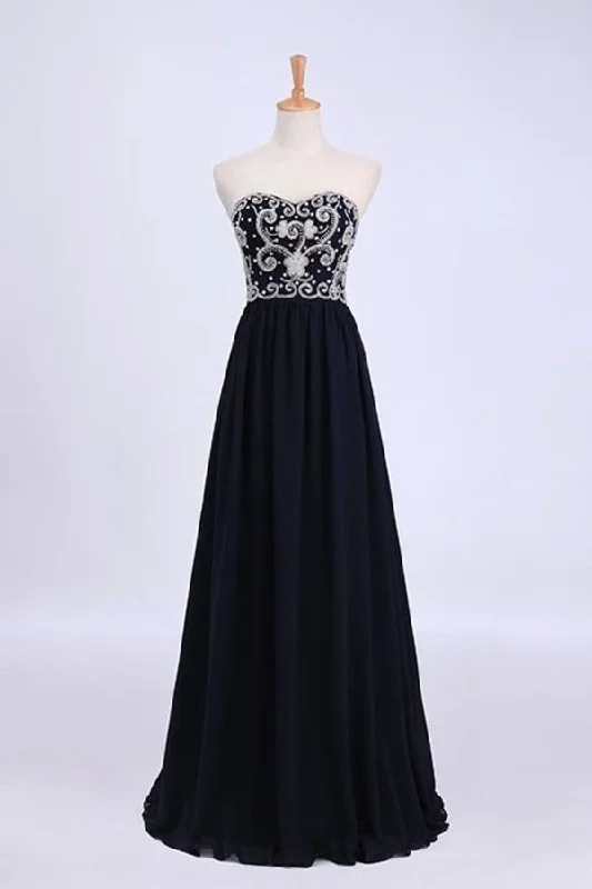 2024 Dark Navy Blue Prom Dresses Sweetheart Floor Length Chiffon With Silver PTETZHZ7 2024 Dark Navy Blue Prom Dresses Sweetheart Floor Length Chiffon With Silver PTETZHZ7