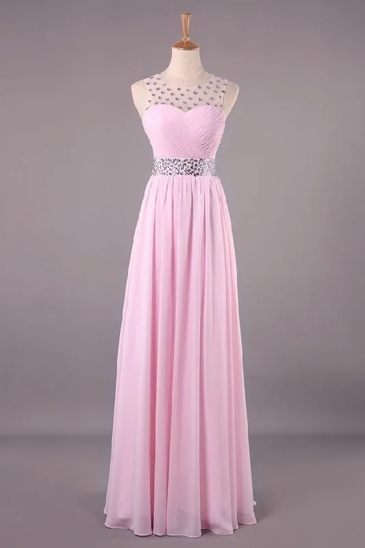 2024 Bateau Princess Sweep Train Prom Dresses Tulle And Chiffon PGANFY8G