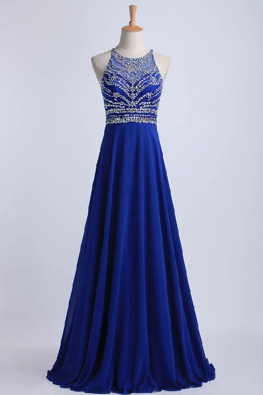 2024 Halter A-Line/Princess Prom Dresses Tulle And Chiffon Dark Royal Blue Sweep PE3XMX6Z 2024 Halter A-Line/Princess Prom Dresses Tulle And Chiffon Dark Royal Blue Sweep PE3XMX6Z