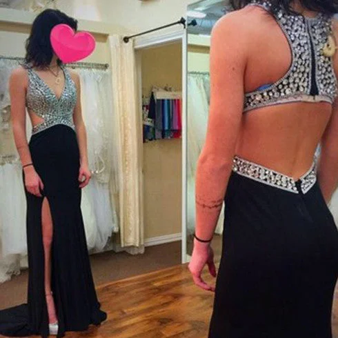 Sexy Black Open Back Side Split Unique Design Fashion Maxi Evening Party Prom Dresses, WG235 Sexy Black Open Back Side Split Unique Design Fashion Maxi Evening Party Prom Dresses, WG235