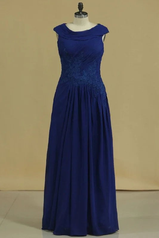2024 Dark Royal Blue A Line Cowl Neck Prom Dresses Chiffon With Applique And PC917E12 2024 Dark Royal Blue A Line Cowl Neck Prom Dresses Chiffon With Applique And PC917E12