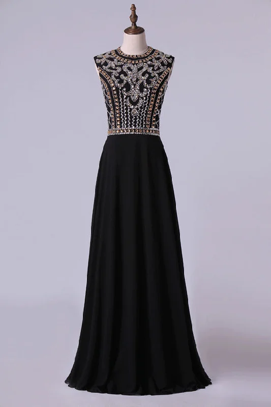 2024 Prom Dresses A-Line High-Neck Floor-Length PLNXJTXT