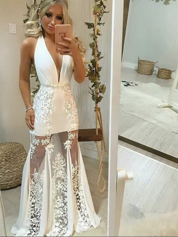 White V Neck Tulle Lace Long Prom Dress, White V Neck Tulle Lace Long Formal Evening Dress White V Neck Tulle Lace Long Prom Dress, White V Neck Tulle Lace Long Formal Evening Dress