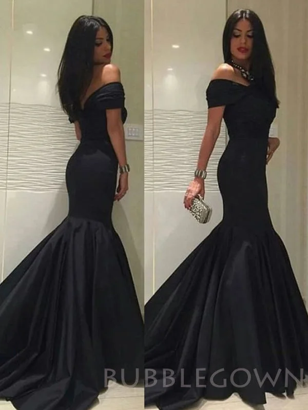 Off Shoulder Black Satin Mermaid Long Evening Prom Dresses, Cheap Custom prom dresses, MR7704 Off Shoulder Black Satin Mermaid Long Evening Prom Dresses, Cheap Custom prom dresses, MR7704