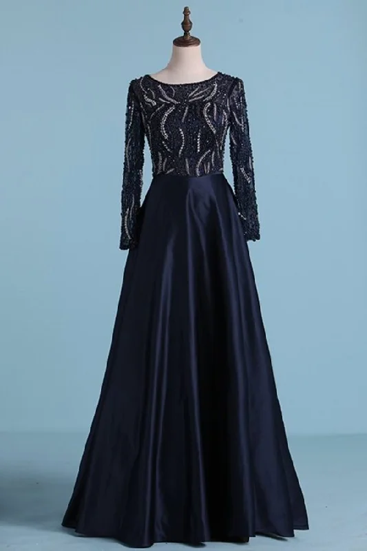 2024 Prom Dresses A Line Scoop Satin With Beading PMNNEPS2