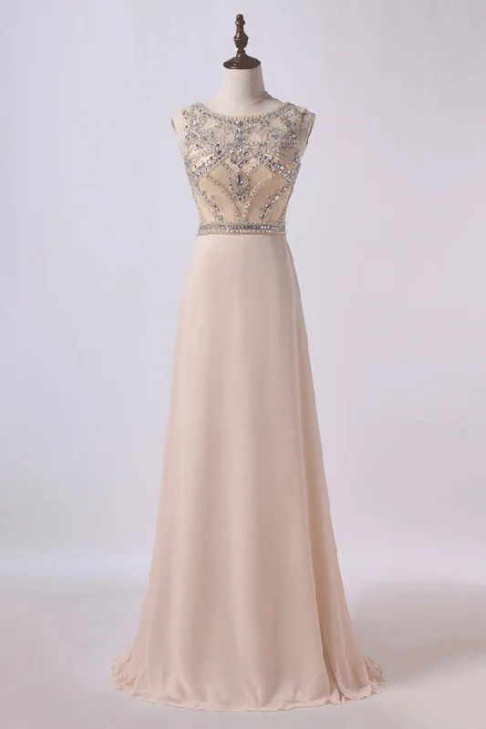 2024 Prom Dress Scoop A Line Beaded Tulle Bodice With Chiffon P7Y8JFH4