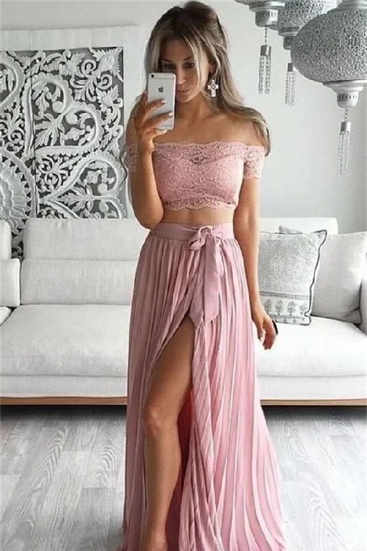 2024 Graceful Two Pieces Prom Dresses A Line Chiffon Boat Neck With Lace Bodice PZQ6J3SH 2024 Graceful Two Pieces Prom Dresses A Line Chiffon Boat Neck With Lace Bodice PZQ6J3SH